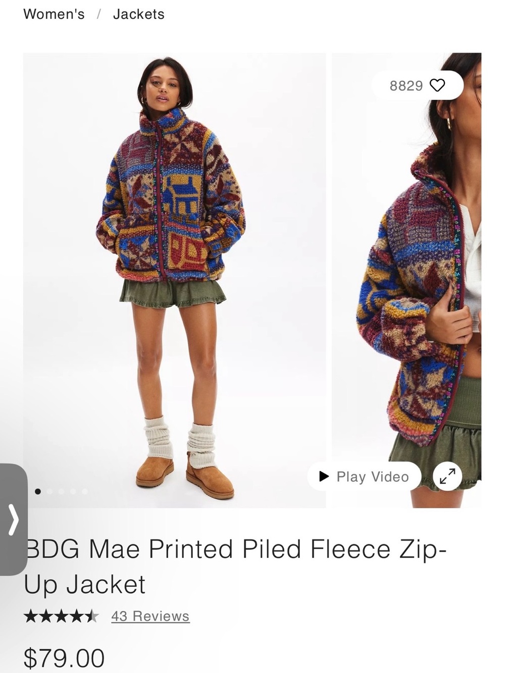BDG Urban Outfitters Fleece Zip Up Jacket